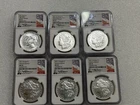 2021 MORGAN & PEACE SILVER DOLLAR 6 COIN SET NGC MS70 FIRST DAY ISSUE URAM SIG