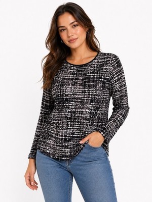 Croft & Barrow M Black White Abstract Print Cotton Long Sleeve Tee Top