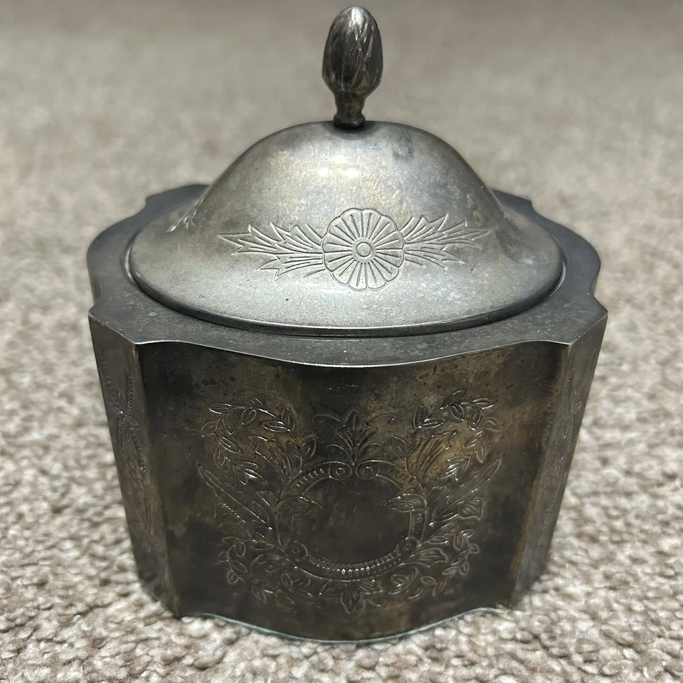 Bandeja de caddie de té victoriana antigua vintage plateada contenedor gótico Foto 3 de 4