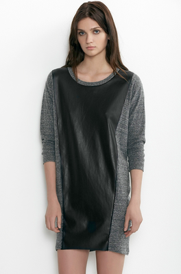VELVET By Graham & Spencer Kimora Faux Leather Panel Shift Dress Black $178 B11_