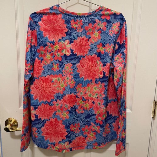 REEL LEGENDS Women’s Large Long-sleeve Activewear Top Pink,Blue Floral Print NWT - Picture 2 of 6