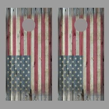 Aged American Flag Wood Fade Corn Hole Decal Wraps