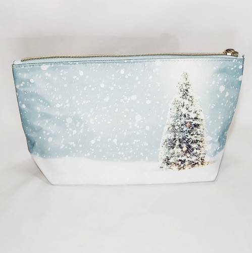 BBW Bath and Body Works Merry  Cosmetic Bag Reindeer Tree Embossed Snowflakes  - Picture 3 of 7