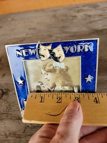 New York NY Picture Frame City Skyline Blue enamel Statue of liberty Apx 3x3" Pi - Picture 11 of 13