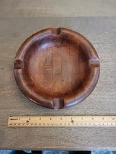 Teak Cigar Ashtray Siomese Handcrafted Atapco Hong Kong.8 Inch..see Description 