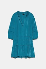Zara Woman Size M Duck Blue Mini Ruffle Dress Short Business Casual 8741 040 442