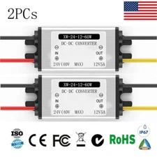 2PCS DC 24v to 12v Step Down Converter Reducer Regulator 5A Power Supply Adapter
