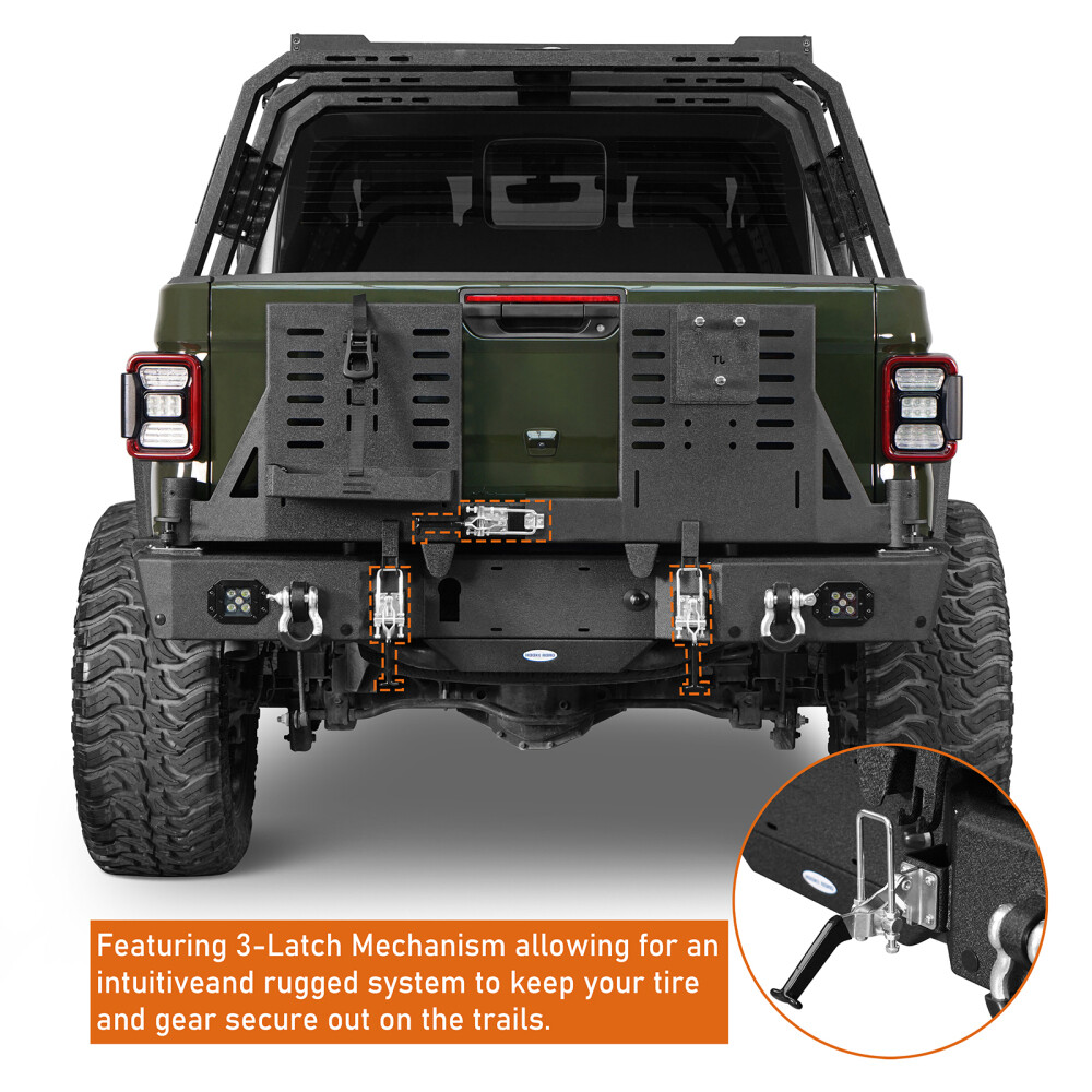 Hooke Road Rear Bumper w/Swing Arms & Tire Carrier Fits Jeep Gladiator JT 20-25