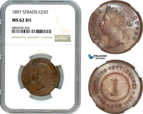 AI792, Straits Settlements, Victoria, 1 Cent 1897, London Mint, NGC MS62BN