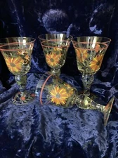  Hand Painted Flowers on Water Goblets or Ice Tea Glasses-Set of 4 Glasses