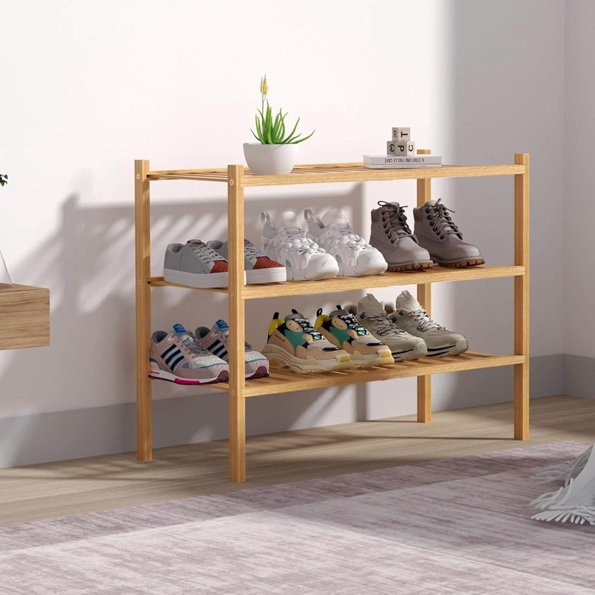 TIER BAMBOO SHOE FOOTWEAR RACK ORGANISER WOODEN STORAGE SHELV STAND SHELF  UNIT