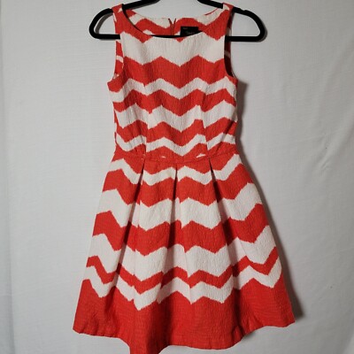 Just Taylor Womens Dress Sz4 Sleeveless Pleated Skirt Above The Knee Coral  White | eBay