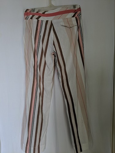 Ashley Pants Women 10 Linen Blend Pull On Striped Salmon White Brown - Picture 8 of 16