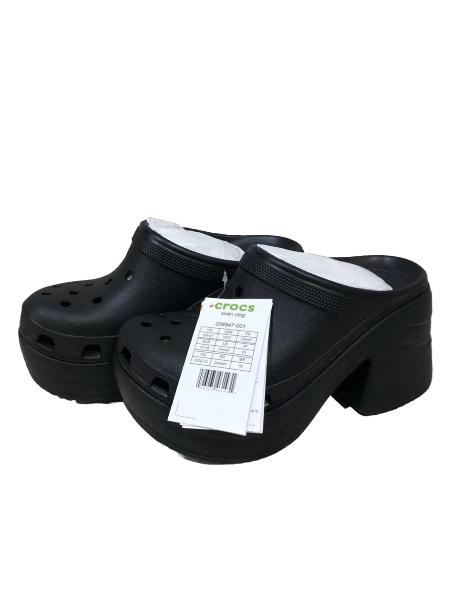 Crocs M5 W7 Siren Heeled Clog Black High Herl Platform 208547 EUR