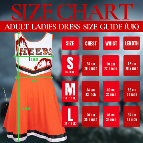 ZOMBIE CHEERLEADER FANCY DRESS HALLOWEEN ADULT BLOOD VAMPIRE COSTUME + POM POMS - Picture 45 of 45