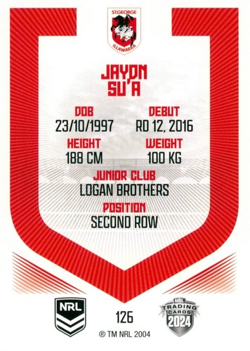 2024 St George Illawarra Dragons NRL TLA Revolution Special Card - Jaydn Su'a - Picture 2 of 3