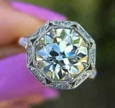 Art Deco Style Round Cut Lab Created Diamond 14K White Gold FN Engagement Ring