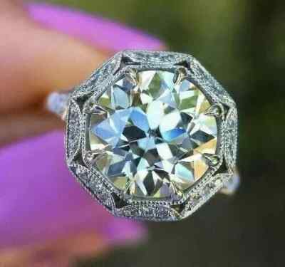 Art Deco Style Round Cut Lab Created Diamond 14K White Gold FN Engagement Ring