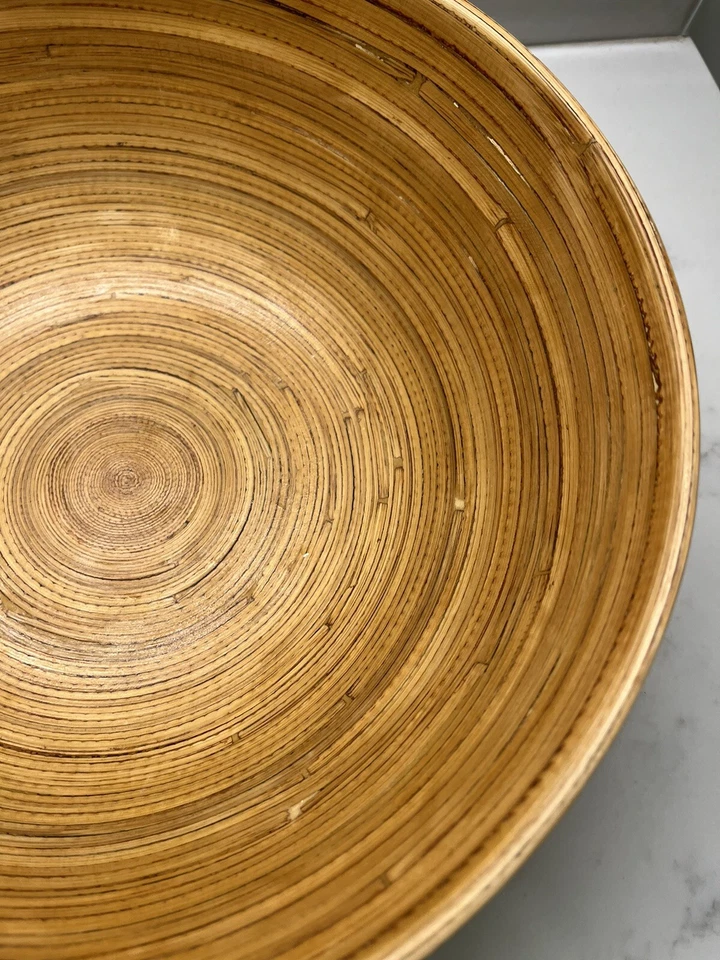 Ensaladera de madera de laca de bambú hilada con núcleo de 10 pulgadas sin marca HECHO A MANO USADO EN EXCELENTE ESTADO Foto 3 de 4