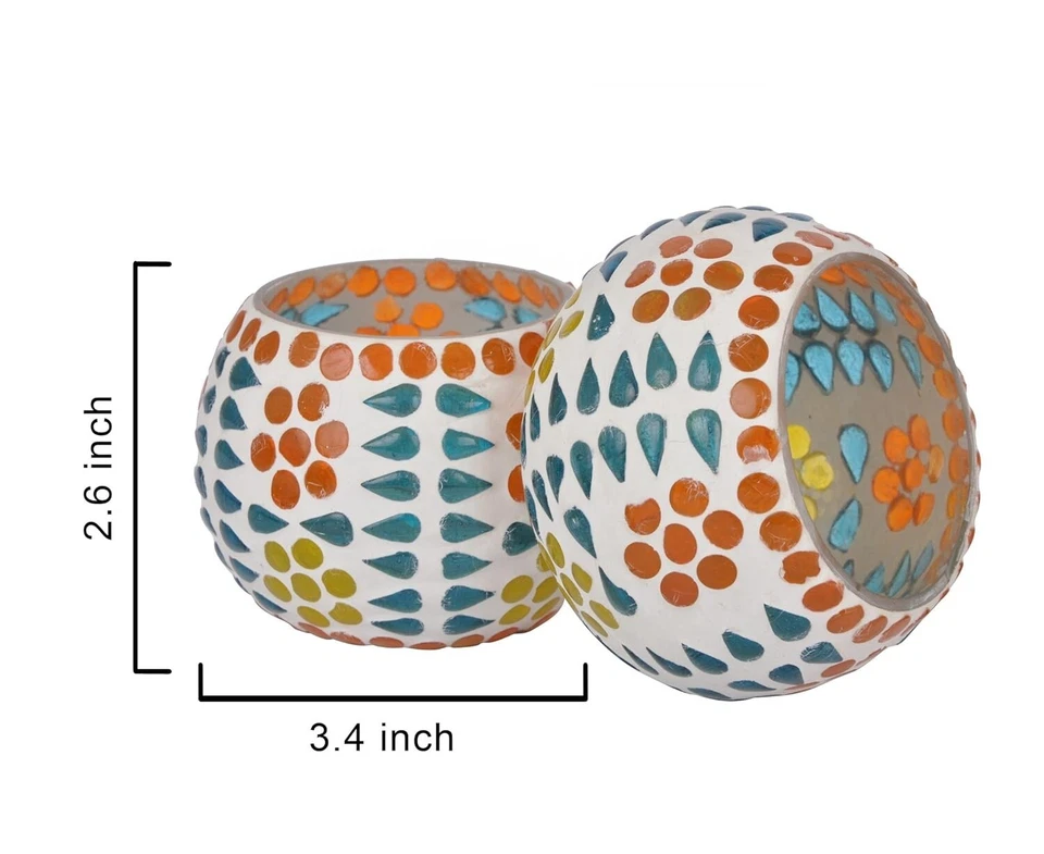 Pack de 2 candelabros votivos de vidrio de mosaico turco para mesa Foto 4 de 4