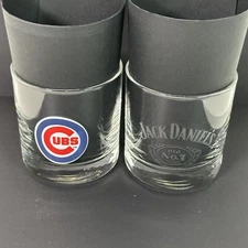 CHICAGO CUBS x JACK DANIELS Low Ball Whiskey Glass Set of 2 Cocktails Glasses