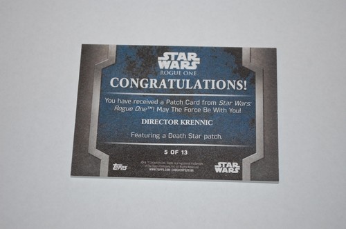 Director Krennic Patch Card Topps Star Wars Rogue One - Picture 2 of 2