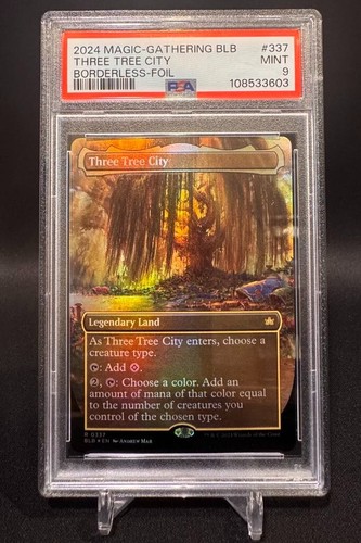 🌈 Three Tree City - Borderless FOIL - BLB #0337 - Bloomburrow MTG - PSA 9 🌈