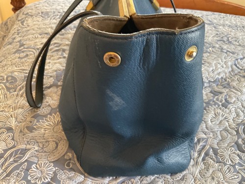 Vtg J. Crew Purse Tote Blue Leather Large Shoulder Bag - Picture 3 of 9