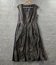 Vintage RSVP Perri Cutten Womens A-line Midi Dress Size 12 Black Gold Sleeveless