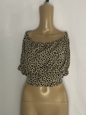 Shien Curve Animal Print Puff Sleeve Back Tie Blouse With Back Opening Sz Large 