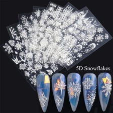 5D Embossed Christmas Snowflake Nail Sticker Self-Adhesive DIY Art Decals Decor⇓