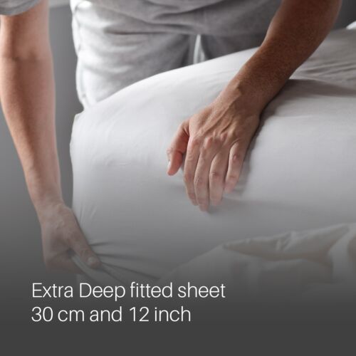 800 Thread Count 100% EgyptianCotton Sateen Deep Fitted Sheet Bed Sheet 30cm/12" - Picture 2 of 10