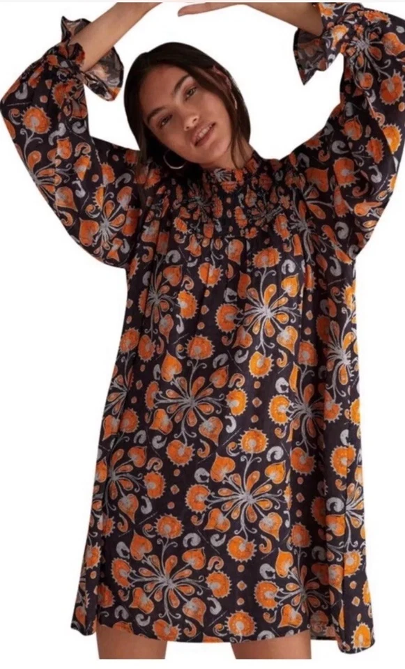 Anthropologie Porridge Darien Mini Tunic Dress Long Sleeve Floral Smocking XS - Image 2 of 4