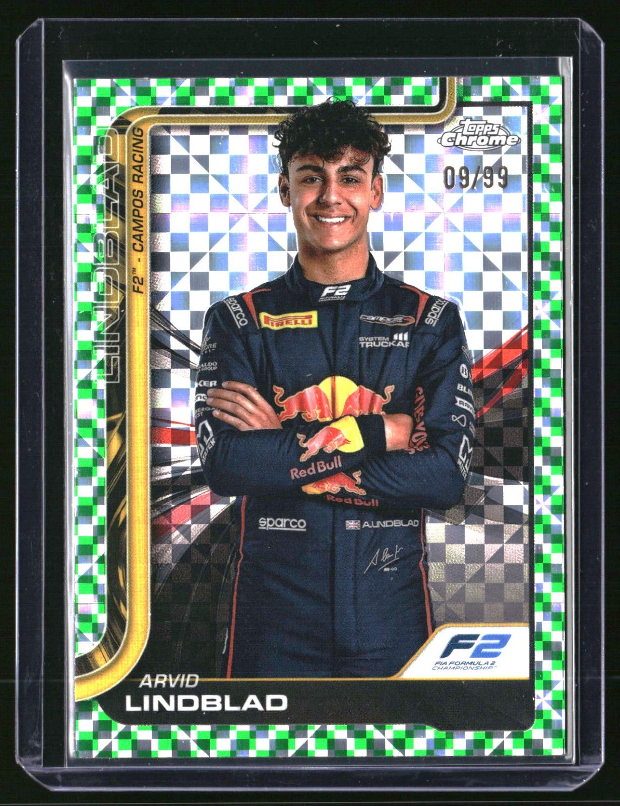 2025 Topps Chrome Formula 1 F1 Arvid Lindblad Green Checker 09/99 #23