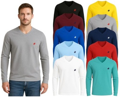Men's 100% Cotton Long Sleeve V-Neck (4-Pack)
