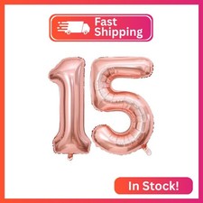Rose Gold 15 Number Balloons, 40 Inch Giant Number 15 Balloons Foil Mylar Helium