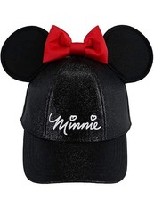 Disney Minnie Mouse Ears Red Bow Glitter Snapback Hat Adult Adjustable b11