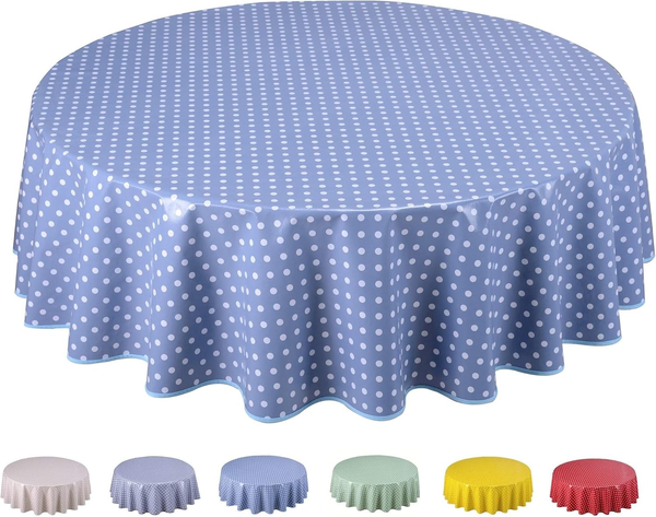 Wachstuch Tischdecke Abwaschbar Rund 140Cm Kleine Tupfen (Blau Grau)-image