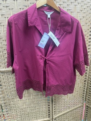 Marks & Spencer Pure Cotton Cutwork Detail Tie Front Beach Shirt Size 8 Bnwt 