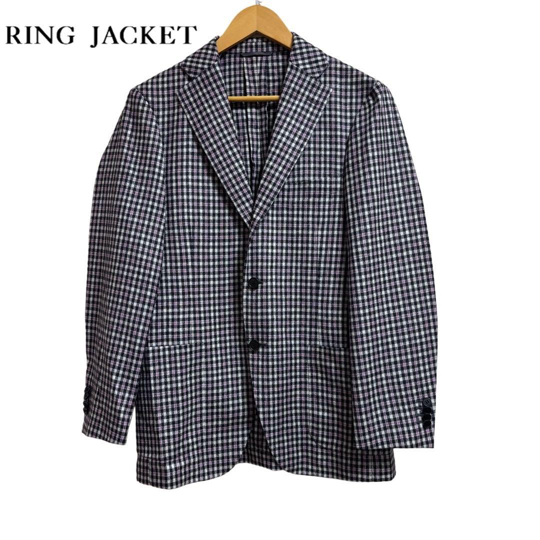 RING JACKET Navy Check Pattern Tailored Jacket - image 1