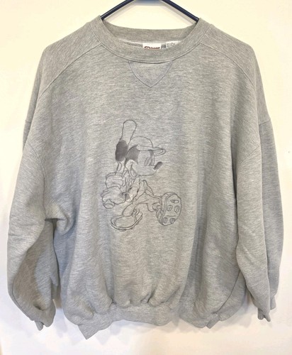 Vintage Disney Athletics Mickey Mouse Embroidered Gray Sweatshirt Adult Large