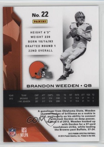 Panini Spectra 2013 rosa in rilievo Brandon Weeden #22 - Foto 2 di 3