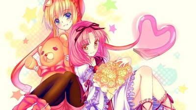 Anime girls original characters two women teddy bears Custom Gaming Mat Desk