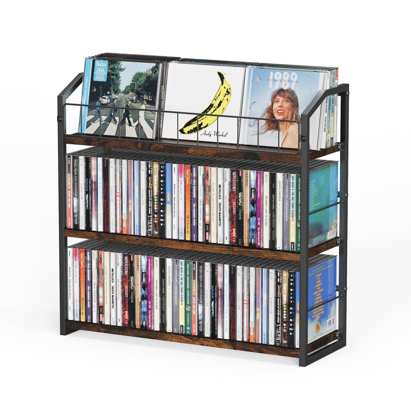 PAPAGIFTREE 3-Tier CD Holder, Storage and Rack for Display, Large, Brown