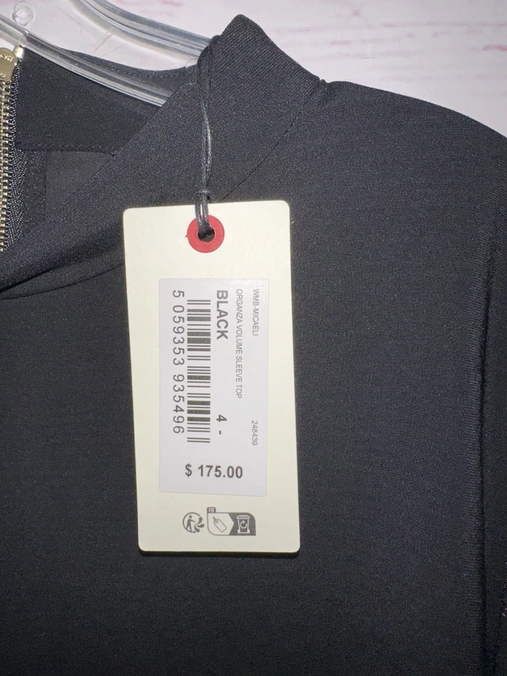 Top TED BAKER Talla 4 O US 10 Micaeli Negro Organza Manga Volumen Nuevo con Etiquetas $175 Foto 4 de 4