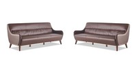 Sofa-Set Leder Holz 3-Sitzer Ledersofas Sofas Braun Klassisch Couch