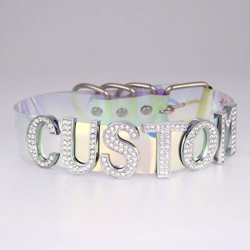 Buckle Custom Letter Dazzling 30MM Clear Necklace Laser Choker Collar Faddish - Picture 8 of 18