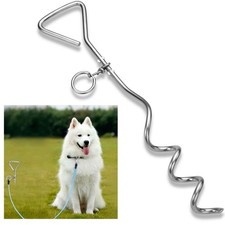16" Chrome Heavy Duty Dog Tie Out Stake Spiral Metal Screw Yard Ground Spike