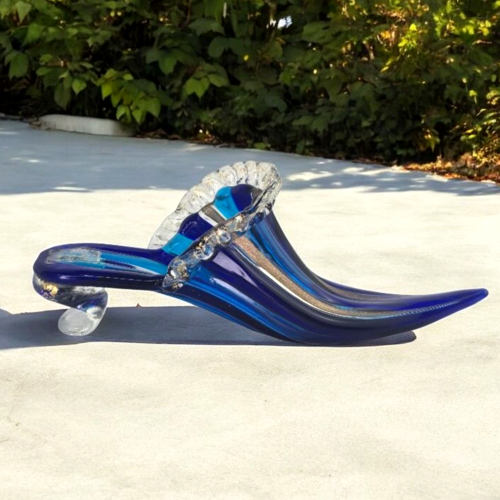 PANTOFOLA D’ORO Scarpa vintage Vetreria Artigianale D’Este in vetro di Murano blu righe oro