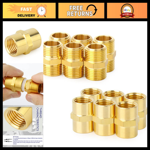 Brass Pipe Fitting Kit 12-Pack - 6 Male Hex Nipples & 6 Female Couplings, 1/2" N
